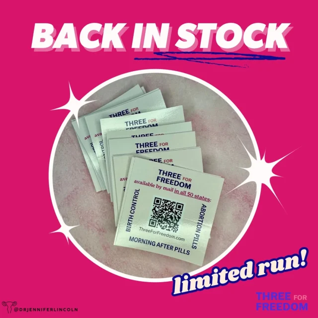 Give the gift of education!

Sticker packs are back in stock on my @fourthwall shop 🙌 

So you can get the word out about ThreeForFreedom.com, a hub that shows people how to get:
1️⃣ birth control
2️⃣ morning after pills
3️⃣ abortion pills
…in the 💌 in every zip code 

Get yours today so wherever you travel this holiday season you can leave some love behind in the form of stickers in bathrooms, on telephone polls, and more.

(fyi I’m not making $ off these. Cost covers production and shipping)

🔗 in bio/stories to shop.

❤️tag a friend who will want these or drop a comment letting me know what you think!

#obgyn #blackfriday #fourthwall #merchdrop #holidaydecor #threeforfreedom