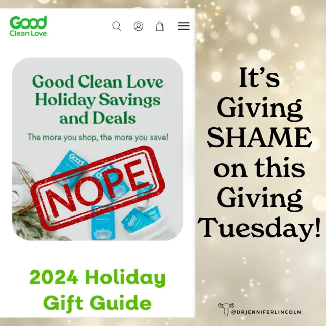 Didn’t plan to post today, but @goodcleanlove was giving inspo this Giving Tuesday.

We are about to be subjected to an administration that wants us feeling inferior, incapable, and filled with SHAME if we ever need reproductive healthcare like birth control or *gasp* abortion.

So I’ll be damned if I don’t call out companies that promote purity culture garbage in grocery store aisles. It’s the OPPOSITE of empowering. 

🙅‍♀️Head to my Product Reviews highlights or my YouTube channel to see how I dive into these products and how it is all based on 💰💰, not liberation.

Just say no!

#obgyn #givingtuesday #letstalkabout #canyoujustnot